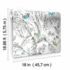 wallpaper with butterflies and flowers on it in various sizes, from the height to the width