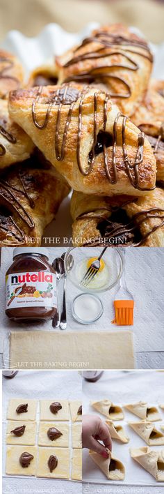 there are several different types of pastries on the table and in front of them