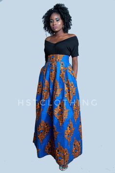 This elegant African maxi skirt is handmade with 100% African fabric. Orders will take  7-10 days to process and 3 to 5 days for delivery. The skirt lenght is about 36 - 46 inches, select your lenght. Please take measurement of your waist and waist to hem lenght,send us when you order. Standard Size Measurement are as follows: Size chart UK 4, US 0 Bust :30 Waist :22.5 Hip: 32.5 UK 6, US 2 Bust : 33 Waist : 25.5 Hip : 35 UK 8, US 4 Bust : 34 Waist : 26.5 Hip : 36 UK 10, US 6 Bust : 36 Waist : 28 Blue Gathered Maxi Length Skirt, Blue Flared Maxi Skirt With Gathered Detail, Blue Flowy Tiered Maxi Dress, Bohemian Full Pleated Skirt Dress, Bohemian Pleated Relaxed Fit Maxi Skirt, Bohemian Long Pleated Maxi Skirt, Blue Pleated Flared Maxi Skirt, Bohemian Maxi Dress With Pleated Skirt, Pleated Long Dress With Relaxed Skirt