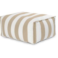 a brown and white striped pouff on a white background with the bottom part of it folded down