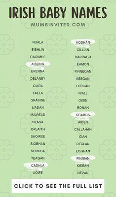 the irish baby names are shown in green