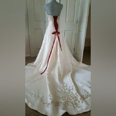 $3,000 Nwt Divine Designer Silk Satin Ivory Gold Red Gown W. Train Us Size M Nwt $3,000 - Divine Designer Silk Satin Ivory, Gold And Red Gown W. Train Us Size M. Can Also Be Used As Wedding Gown Or Ball Gown. So Very Gorgeous And Well Made. Please See The Many Beautiful Detail On The Gown. New Without Tag/Like New Condition. Show None To Insignificant Sign Of Store Handeling And Being Tried N. It Come Pure And Clean Like New. If You Live Close By Dana Point, You Are Very Welcome To Come By And T White Floor-length Dress With Corset Back, White Formal Gown With Corset Back, Formal White Wedding Dress With Corset Back, Blush Pink Maxi Dress, Dana Point, Blue Evening Dresses, Gold And Red, Maxi Gown Dress, Red Gowns