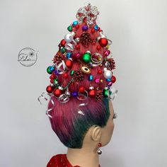 Christmas Hair Updo, Fun Christmas Hair Ideas, Christmas Updos, Christmas Updo, Christmas Party Outfit Inspiration, Crazy Christmas Hairstyles, Best Ugly Christmas Sweaters, Wolf Cut Hairstyle, Ugly Christmas Sweater Ideas