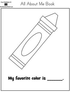 an all about me book with the words my favorite color is, and a crayon