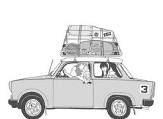 a drawing of a car with luggage on top