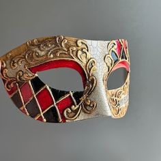 Red Masquerade Mask For Mardi Gras, Red Venetian Eye Mask, Red Eye Mask For Mardi Gras, Red Masks And Prosthetics For Mardi Gras Masquerade, Red Theater Masks For Mardi Gras, Red Theater Mask For Mardi Gras, Red Masks For Mardi Gras Theater, Red Venetian Mask For Masquerade, Venetian Red Mask For Masquerade