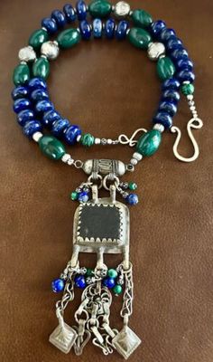 Hirz Moroccan Berber amulet talisman w/ lapis Lazuli & green malachite necklace. | eBay Talisman Jewelry, Malachite Necklace, Prayer Box, Green Malachite, Repurposed Jewelry, A Prayer, Will Smith, Lapis Lazuli, Jewelry Art