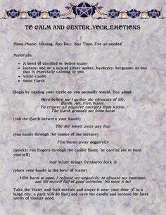 To Calm & Center your Emotions #Spell Created by Moonlight Musings #BOS #Book of #Shadows Binding Spells, Gems Crystals, Magia Das Ervas, Book Of Shadow, Wicca Witchcraft, Witch Spell, Black Witch