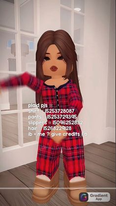 an animated image of a woman in plaid pajamas