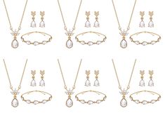 PRICES MAY VARY. ❖ HIGH QUALITY MATERIAL❖ This Women'S Wedding Jewellery Set Is Contain One Necklace & One Bracelet & One Pairs Earrings.It's Made Of 18k Gold or Rose Gold or Silver Plated Eco-Friendly Alloy With Selected Sparkly Crystal & 3A Rhinestone,High Polished,Lead-Free & Cadmium-Free & Nickel-Free, Hypoallergenic And Suitable For Almost All Of Sensitive Skin.With A Fabulous Design And Solid Construction,Never Goes Out Of Style； ❖ JEWELLERY SET SIZE❖ Necklace Length:Adjustable In 45-50 Cm Bridesmaid Jewelry Set, Gift For Wedding, Bridesmaid Jewelry Sets, Women's Jewelry Sets, Wedding Jewellery, Jewellery Set, Groom And Groomsmen, Engagement Anniversary, Wedding Jewelry Sets