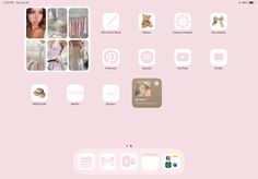 a pink web page with pictures and icons on it