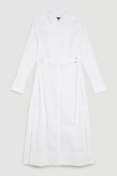 Cotton Poplin Collared Woven Midi Shirt Dress | Karen Millen Midi Shirt Dress, Midi Length Dress, Buckle Belt, Karen Millen, Fashion Face, Cuff Sleeves, Style Design, Cotton Poplin, Dress Collection