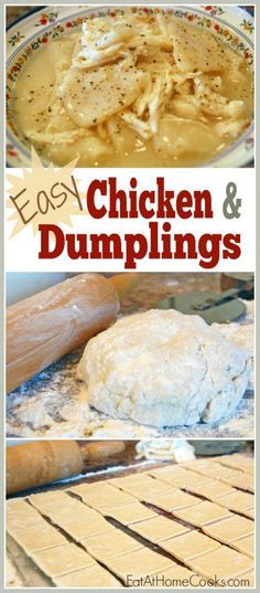 the cover of easy chicken and dumplings cookbook, with pictures of food on it