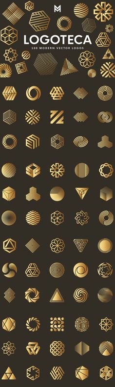 a large collection of golden logos and emblems