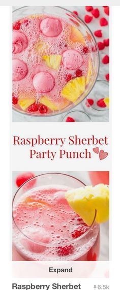 raspberry sherbet party punch with lemon wedges