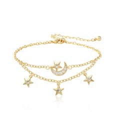 PRICES MAY VARY. 【PREMIUM MATERIAL】The moon bracelets are made of high-quality environmentally-friendly brass, lead-free, nickel-free, and chromium-free, and the outer layer is electroplated with 16K real gold, which is suitable for all kinds of sensitive skin. 【YOU WILL LIKE IT】The star bracelet chain is 7.1 inches (18 cm) long with a 2 inches (5 cm) extension, a bracelet weighs 4.2grams/ 0.15 ounces. Which can be easily worn on any occasion. And the bracelet is wrapped in a pretty gift box. 【D Star And Moon Bracelet Gold, Moon Bracelet, Star Pendant Necklace, Star Bracelet, Pretty Bracelets, Moon Star, Pretty Gift, Bracelet Collection, Bracelet For Women