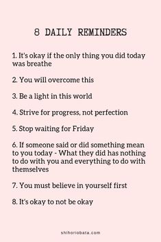 a pink poster with the words 8 daily reminders