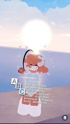 an animated character with headphones on standing in front of the ocean