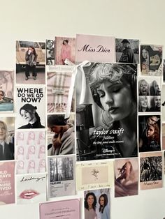 a wall covered with posters and pictures of women