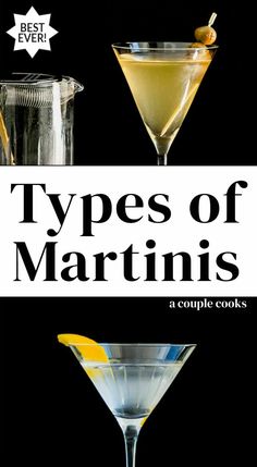 three types of martinis on a black background