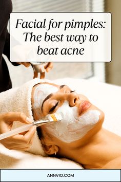 a woman getting facial peels on her face with the words facial for pimple's the best way to beat acne