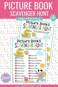 two children's picture book scavenger hunt printables