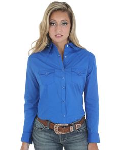 Wrangler Women's White Rhinestone Snap Long Sleeve Western Shirt | Boot Barn Womens Clothing Websites, Riding Shirts, Rodeo Shirts, Casual Tops For Women, Pocket Shirt, Western Shirt, Western Shirts, Blue Shirt, Shirt Women