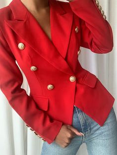 Blazers & Jackets – ZCRAVE Elegant Red Blazer With Buttons, Elegant Red Blazer With Button Closure, Red Party Blazer With Buttons, Chic Red Blazer With Buttons, Red Double Button Closure Blazer, Red Double Button Blazer, Trendy Fitted Red Blazer, Fitted Red Trendy Blazer, Red Fitted Trendy Blazer