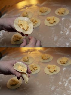 two images show the process of making homemade pita bread