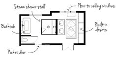 the floor plan for a small bathroom and shower stall