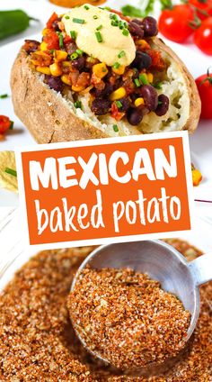 the mexican baked potato is ready to be eaten and put on the plate for consumption