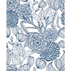 blue flowers and leaves on a white background with the words, i love this pattern