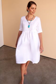 White Linen Dress Summer, Italian Linen Dress, White Kaftan, White Linen Blouse, White Italian, White Linen Dresses, Asymmetric Dress, All White Outfit, Linen Mini Dress