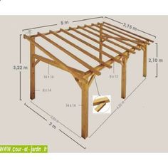 an image of a wooden pergolan with measurements for the top and bottom sections