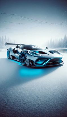 a futuristic sports car in the snow