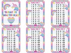 three times table with unicorns and rainbows on it, each one has the same number