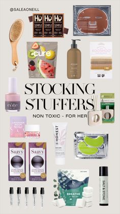 an advertisement for stocking stuff is shown with various products and cosmetics items on it