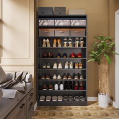 a living room filled with lots of shoes