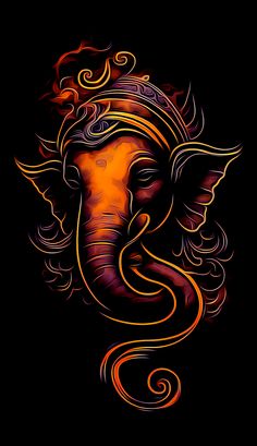 INDIAN GOD Ganesha art illustration painting modern artwork. Aesthetic, Abstract beautiful idea. Traditional south indian ancient gods acrylic painting portraits hindu art old canvases illustration artworks: abstract, aesthetic, vintage, modern ideas and indian gods iphone wallpaper full hd 4k 3d painting, illustrations and ON WALL ideas and tribal art. Ganesha, Black Background, Elephant, Red, Black, Art