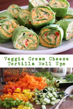 vegetable cream cheese tortilla roll ups on a plate