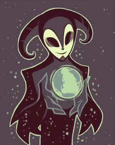 an alien holding a glowing ball in its hand