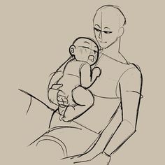 a drawing of a man holding a baby