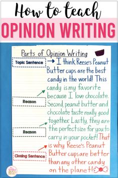 how to teach opinion writing in the classroom with an anchor chart and handwritten instructions