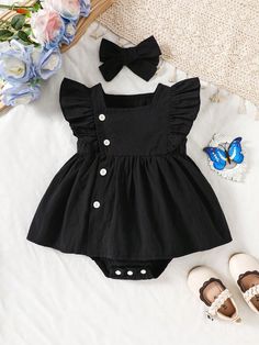 Negro  Collar   Liso Más Embellished Elástico Ligero Black Newborn Outfits, Baby Clothes Black Babies, Gothic Baby Clothes, Alternative Baby Clothes, Goth Baby Clothes, Gothic Baby, Baby Clothes Newborn, Goth Baby