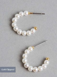 <p>These 18k gold mini hoops instantly add some elegance to any look!&nbsp;</p> Elegant Hypoallergenic Small Hoop Huggie Earrings, Elegant Small White Hoop Earrings, Dainty Small Hoop White Earrings, Chic Small Hoop Earrings For Anniversary, Classic White Small Hoop Earrings, Hoco Jewelry, Pearl Jewlery, Altered State, Natural Pearl Necklace