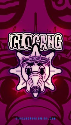 a red and white poster with the word gloang on it's face