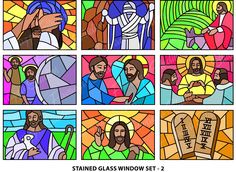 stained glass window depicting the life of jesus