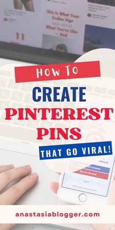 someone is typing on their laptop with the text how to create pinterest pins that go virtual