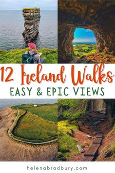 two pictures with the words 12 ireland walks easy and epic views in front of them