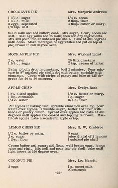 an old recipe for chocolate pie